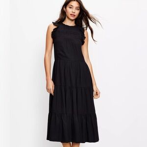 NWT LOFT Petite Striped Pintucked Ruffle Midi Dress